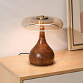 Mid Century Wood Glass Table Lamp LED Dimmable Walnut Disc Light